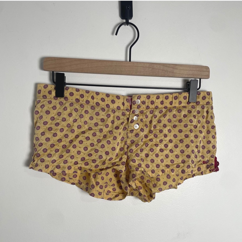 Abercrombie Fitch Silk Shorts Women XS Yellow Floral Medallion Y2K Low Rise